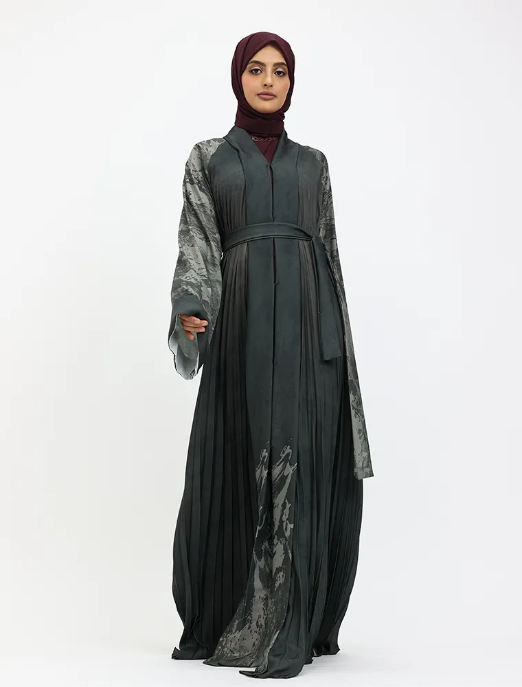 Green Marble Pleated Silhouette Abaya